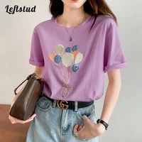 embroidered sequins short sleeved t shirt women 2021 foreign style casual fashion pure cotton half sleeved t shirt ins tide