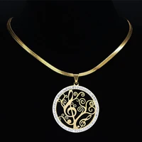 note tree of life stainless steel crystal statement necklace women gold color choker necklace jewelry collier femme n20s02