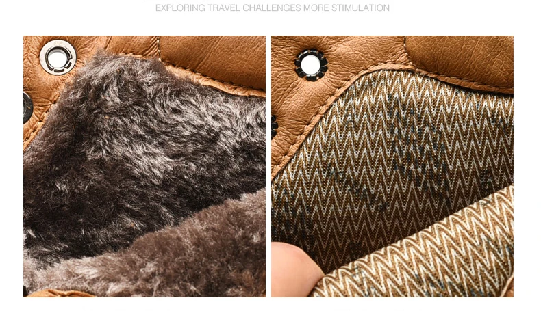 Мужские зимние теплые ботильоны с мехом из натуральной кожи для охоты уличные