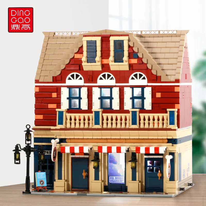 

DG2002 Creative Street View Series Post Office Lighting Street View Building Model Assembled Building Block Toys For Children