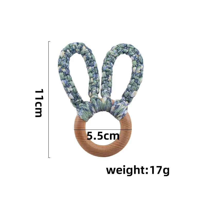 

Flower Pattern Braided Rabbit Ear Cute Beech Wood Teething Ring for Newborn Nursing