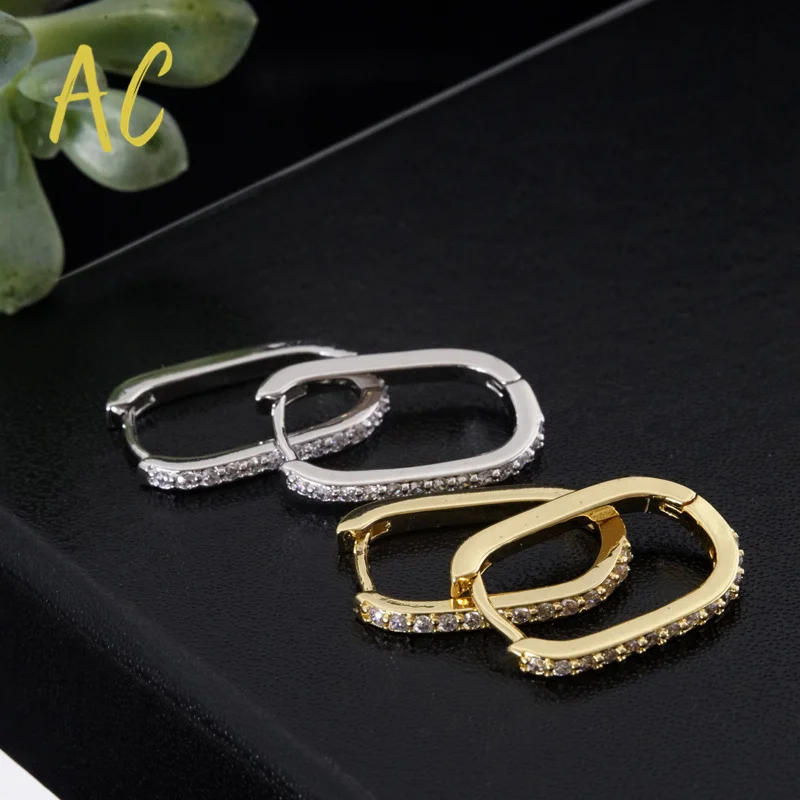 

Minimalist Zircon Small Circle Hoop Earrings Piercing Jewelry Fashion Gold Plated Geometric Mujert U Shape Earrings for Women