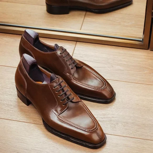 

Men's Handmade PU Low Heel Pointed Toe Strap Classic Retro Fashion Trend All-match Formal Business Casual Men's Shoes KA007