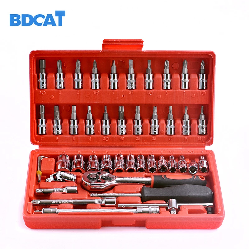 

46pcs 1/4-Inch Auto Repair Socket Set Ratchet Torque Wrench Combo Tools Kit Pawl Spanner Screwdriver Car Repairing Tool Sets