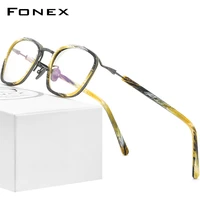 fonex acetate titanium glasses frame men 2021 vintage retro square prescription eyeglasses women myopia optical eyewear f85665