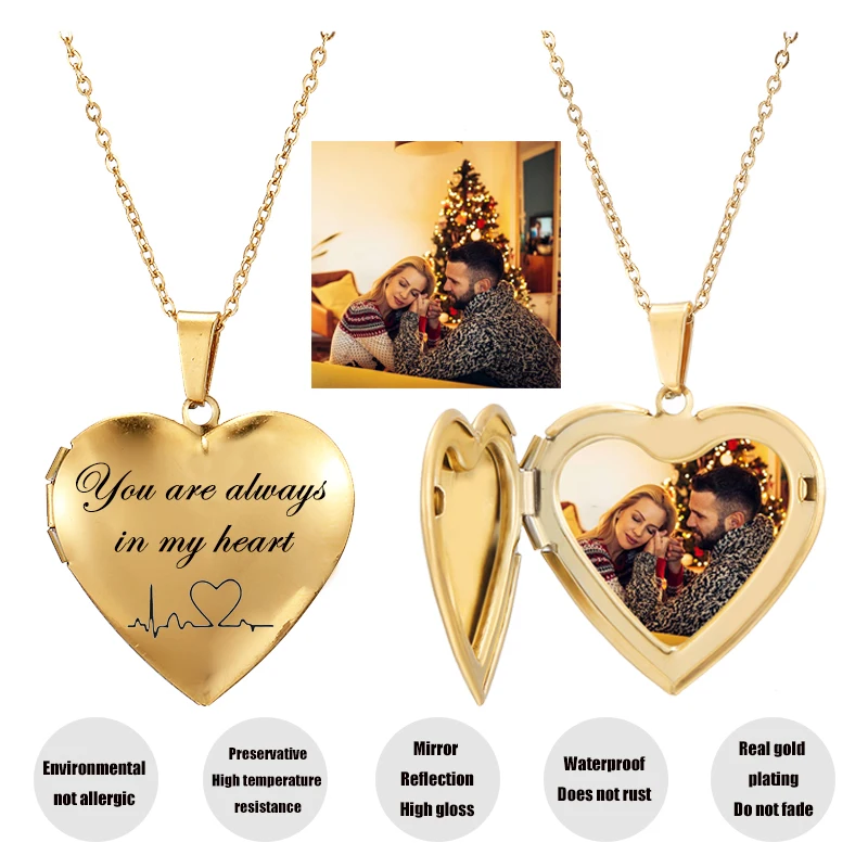 Персонализируйте ваш ожерелье с фото подвеска в виде сердца и букв золотой чокер