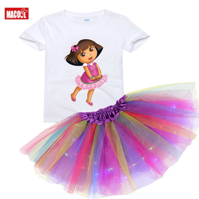Rainbow Dress Tutu Dress Suit Kids Clothing for Girls Clothes Set Children Clothing Summer Skirt Light Toddler Birthday Outfits