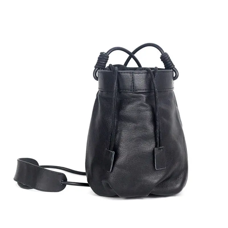 

WOONAM Women Fashion Handbag Top Hide Genuine Calf Leather Drawstring Bucket Bag BG3010