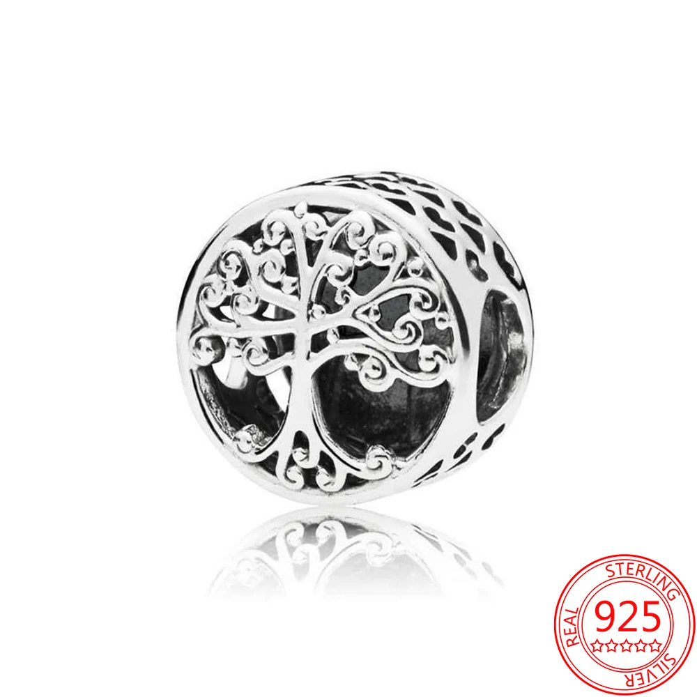 Authentic 100% 925 Sterling Silver Plant Tree Charm Beads Family Is Where Love Grows, Charm Fit Pandora Bracelet Ladies Jewelry