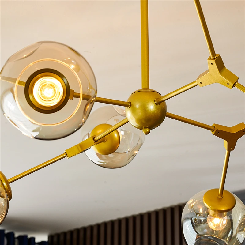 Lámpara LED nórdica de cristal E27 para el hogar, candelabro de habitación para comedor, decoración de dormitorio, accesorio de luz interior