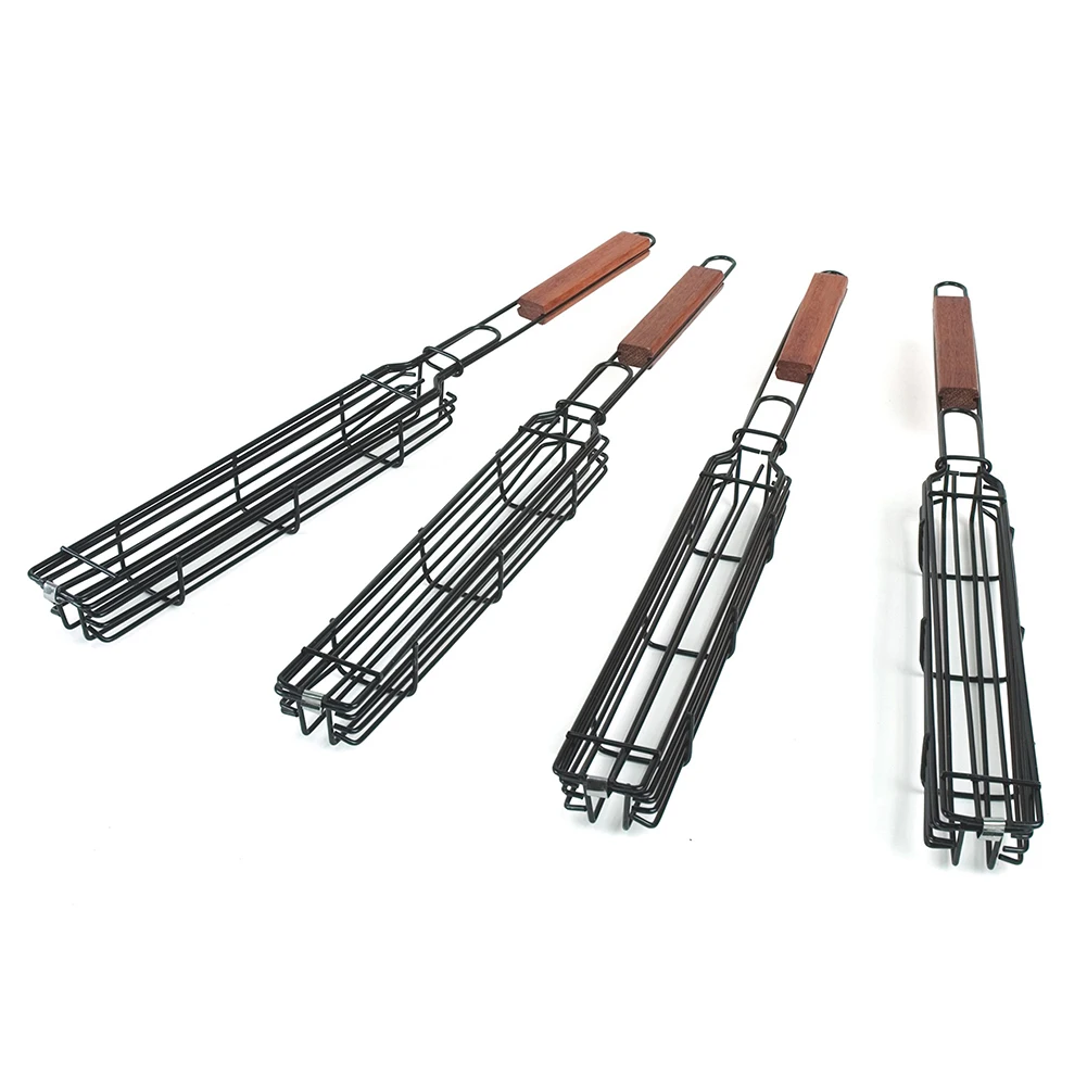 1Pcs Durable Wood Stainless Steel Kabob Sausage BBQ Picnic Camping Basket Grill Part Barbecue Accessories Cookware | Дом и сад