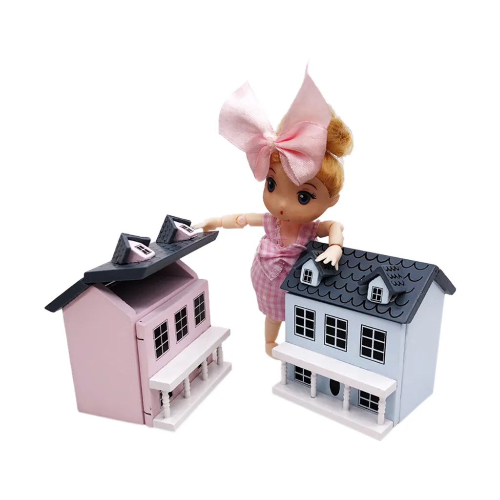 Миниатюрный Кукольный домик миниатюрная вилла мини-дом с подвижной серой крышей