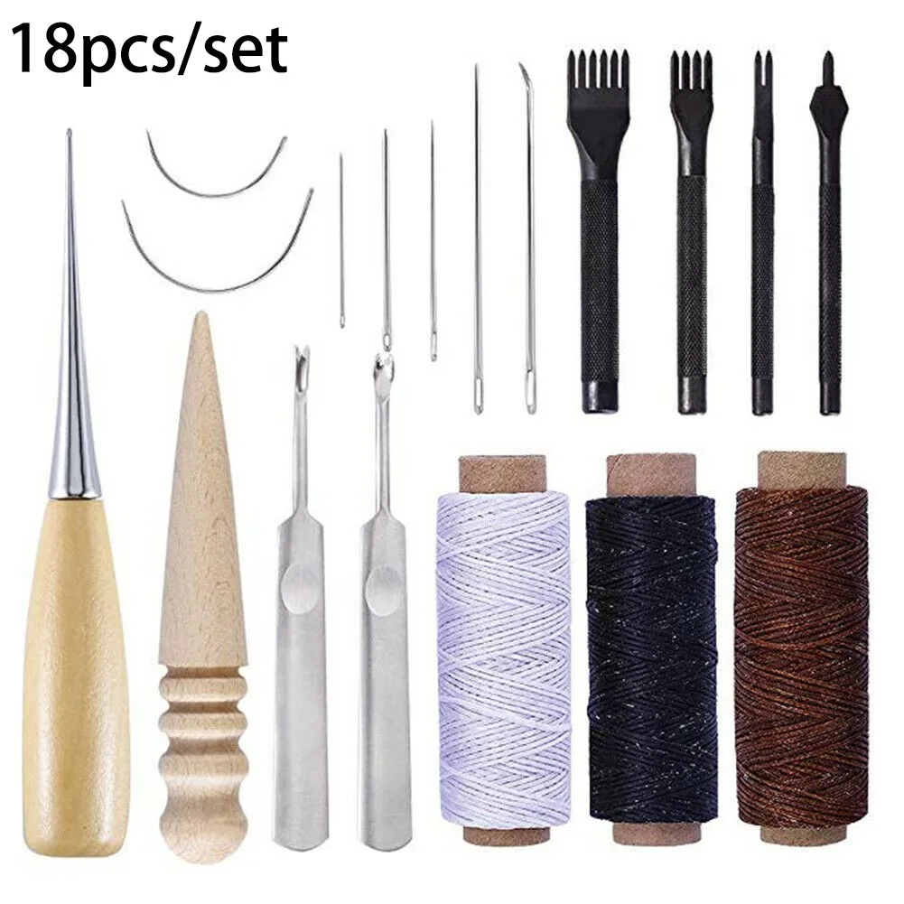 

18Pcs/Set Vintage Leather Craft Kit Stitching Sewing Punch Working Hand Tools Vintage Leather Craft Kit Stitching Sewing Tool