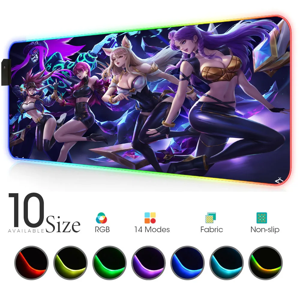 

League of legends characters girls RGB Mouse Pad Black Gamer Accessories Large LED MousePad Gaming PC Desk Play Mat with Backlit