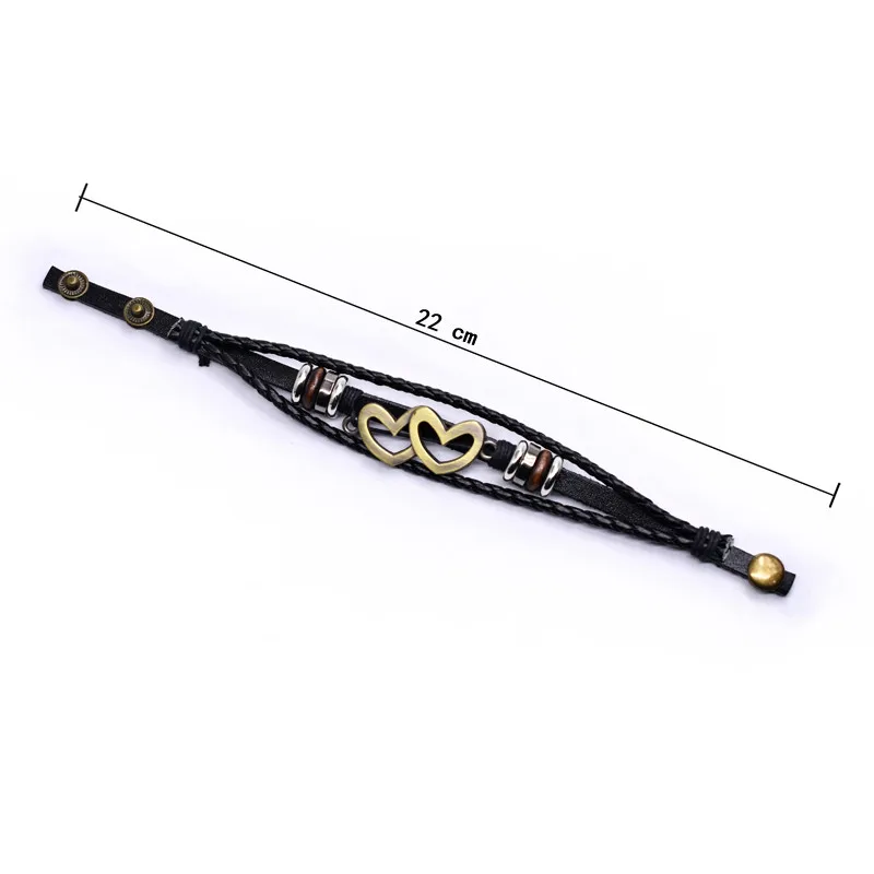 

Retro Double love Leather Bracelet Couples Fashion Charm Metal Women Men Bangle Goth Jewelry Bracelets Gifts Accessories