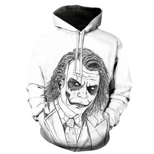 

NEW white Joker Male Sweatshirts Mens Hoodies hip hop streetwear coat 3D Printing hoodie men Casual funny Tracksuits Tops joker