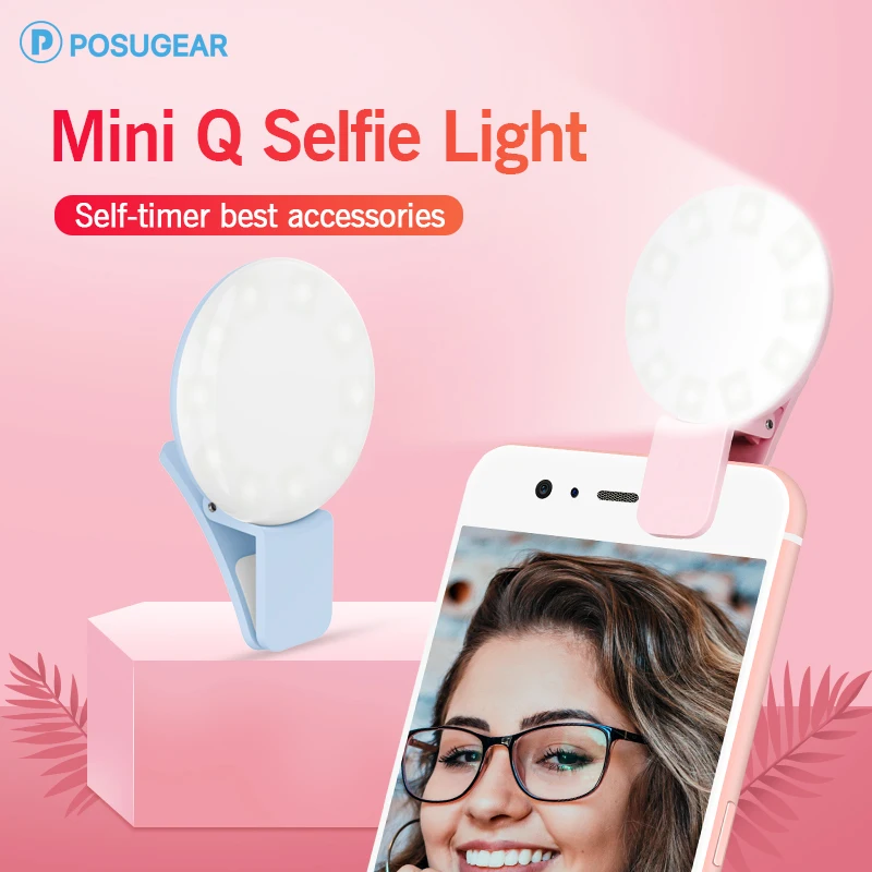 Posugear мини селфи кольцо светильник светодиодный зажим лампа портативный мобильный телефон ночной Светильник для улучшения фотографии в темноте для телефона