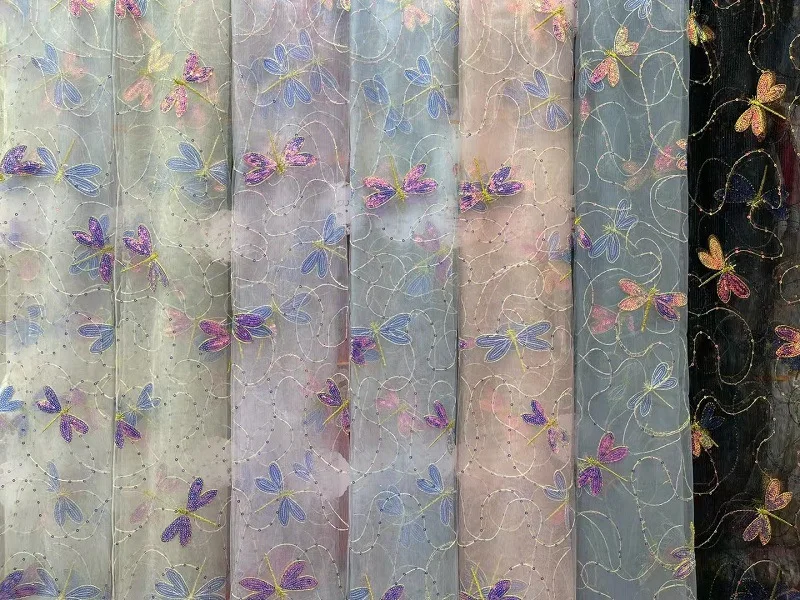 Многоцветные новые блестки 3D Стрекоза сетчатая ткань Сделай Сам детское платье