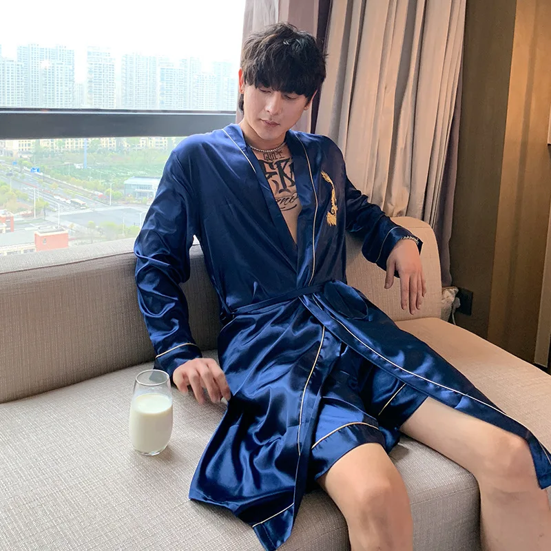 

Dragon Pajama Suit Satin Silk Robe + Shorts & Robe+nightdress Pajamas Sets Couple Sleepwear Family Pijama Lover Night Suit