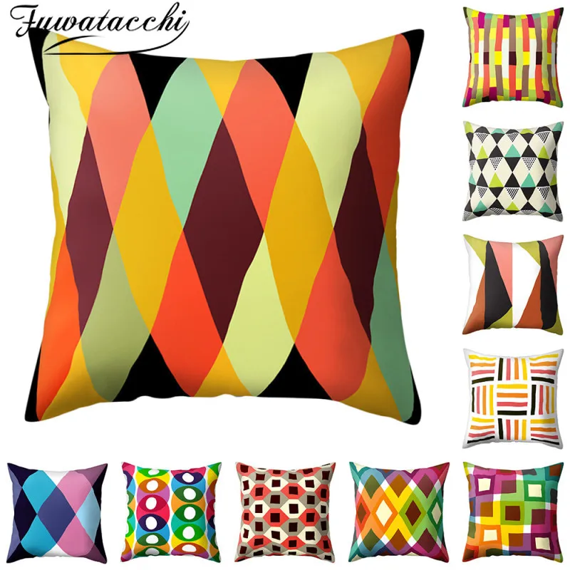 Fuwatacchi Geometric Pattern Pillow Case Color Stripes Printed Cushion Cover for Home Sofa Couch Decorative Pillowcases 45x45cm | Дом и сад
