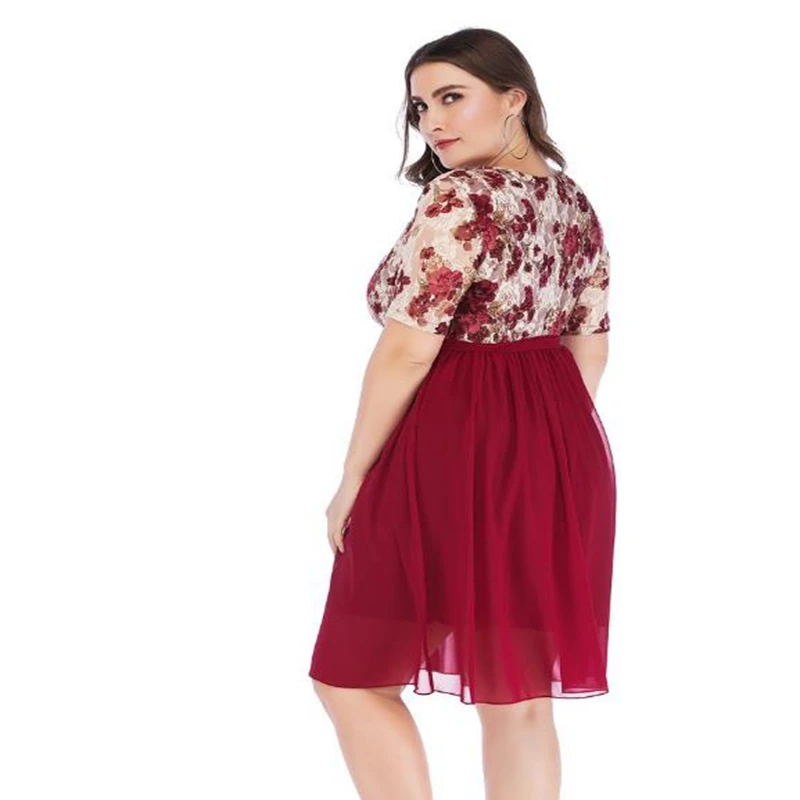 Женское шифоновое платье с кружевом V-образным вырезом и принтом | Женская одежда