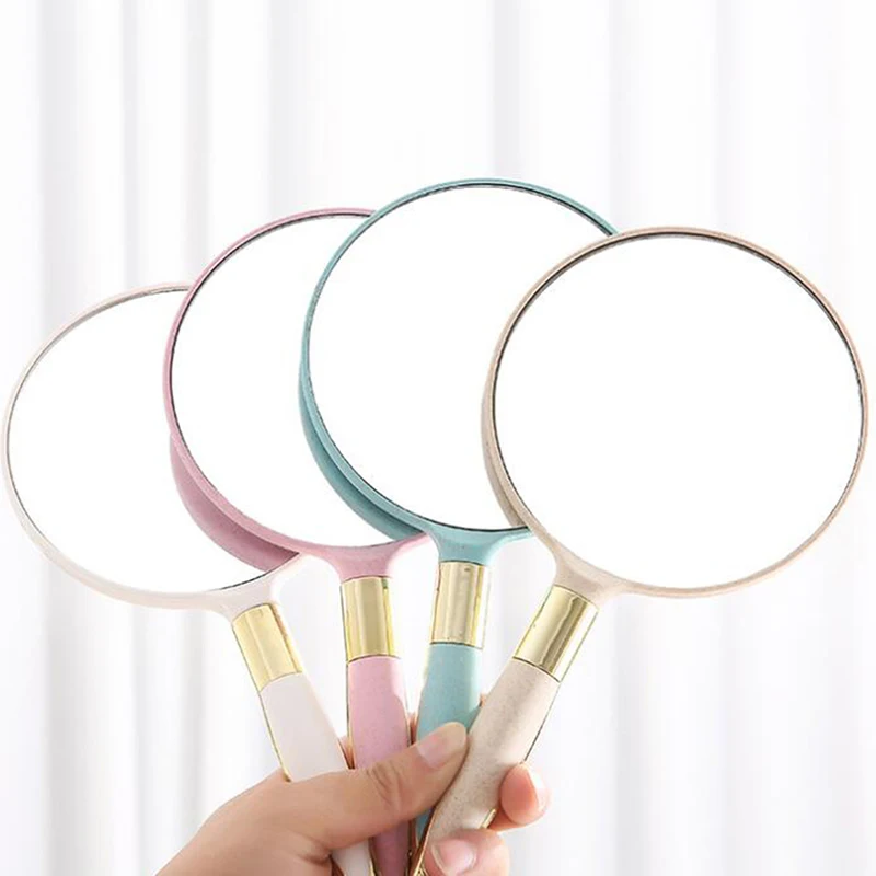 

1pc Hand Makeup Mirror Plastic Vintage Hand Mirrors Makeup Vanity Mirror Round Hand Hold Cosmetic Mirror With Handle For Gifts