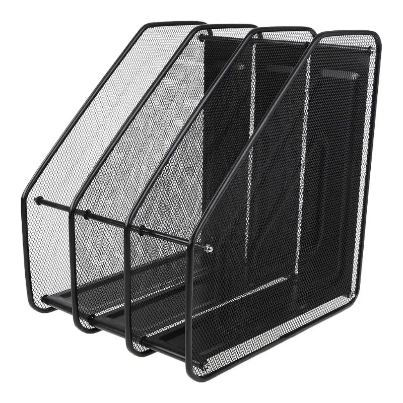 

3 Column Metal Mesh Document Rack File Holder Letter Magazine Newspaper Tray for Home Office Desk Organizer Supplies