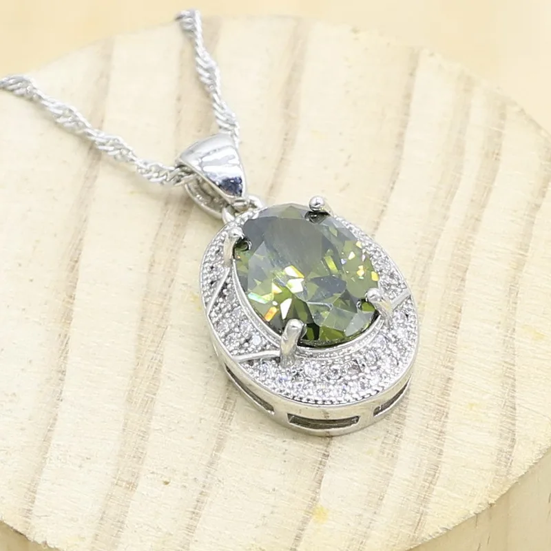 Серебряное ожерелье с подвеской для женщин оливковый зеленый синий белый