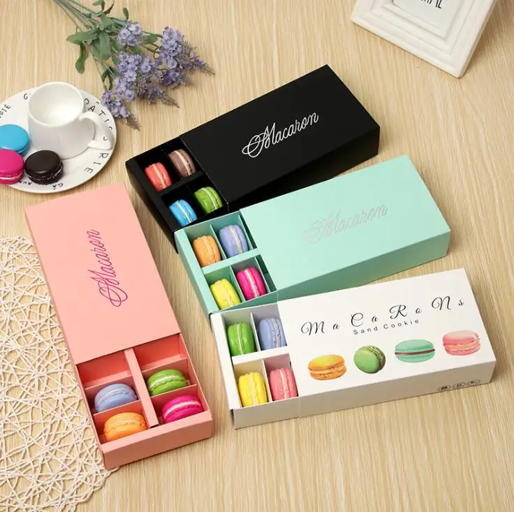 

100Pcs 12 Cups Paper Macaron Box Packaging Drawer Type Biscuit Pastry Chocolate Cake Boxes For Wedding Party Gift SN3826