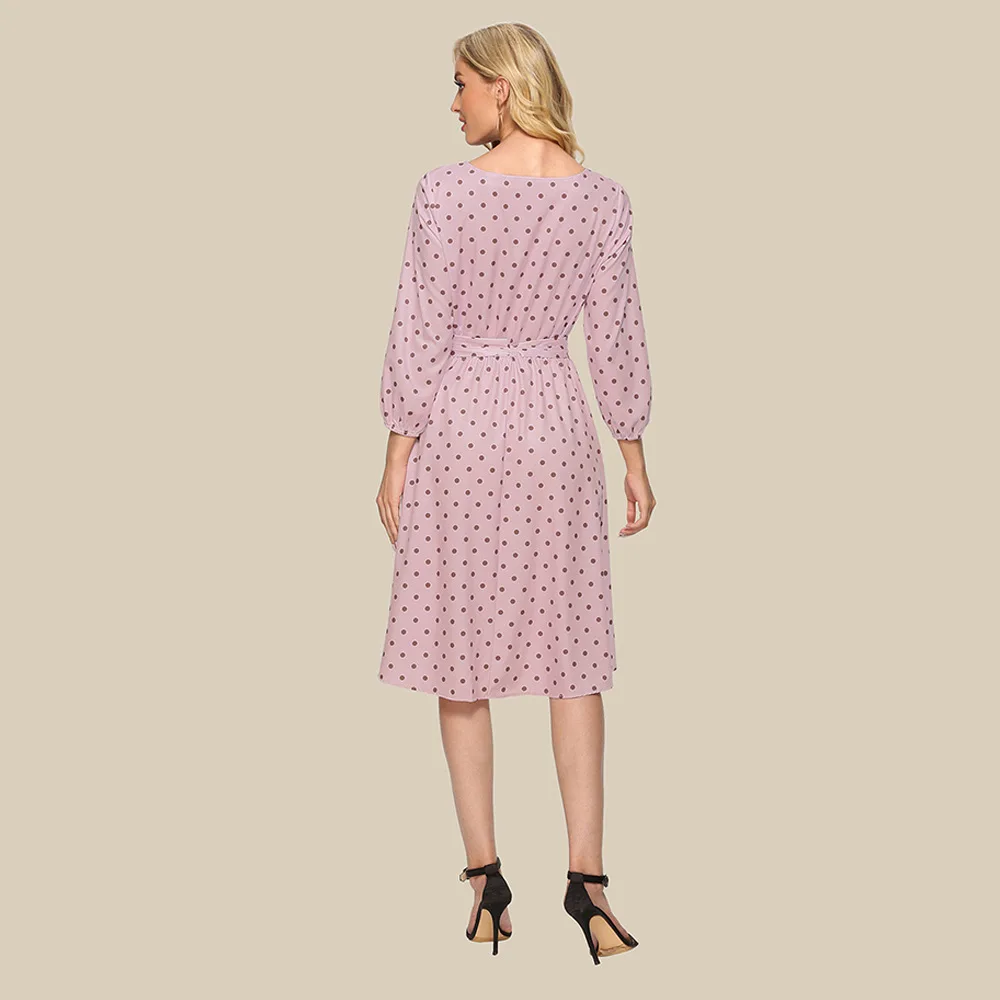 

Spring Vintage Dot Print Bohemian Dress Women Boho Chiffon Long Sleeve A Line Dress O Neck Summer Beach Vestidos B387