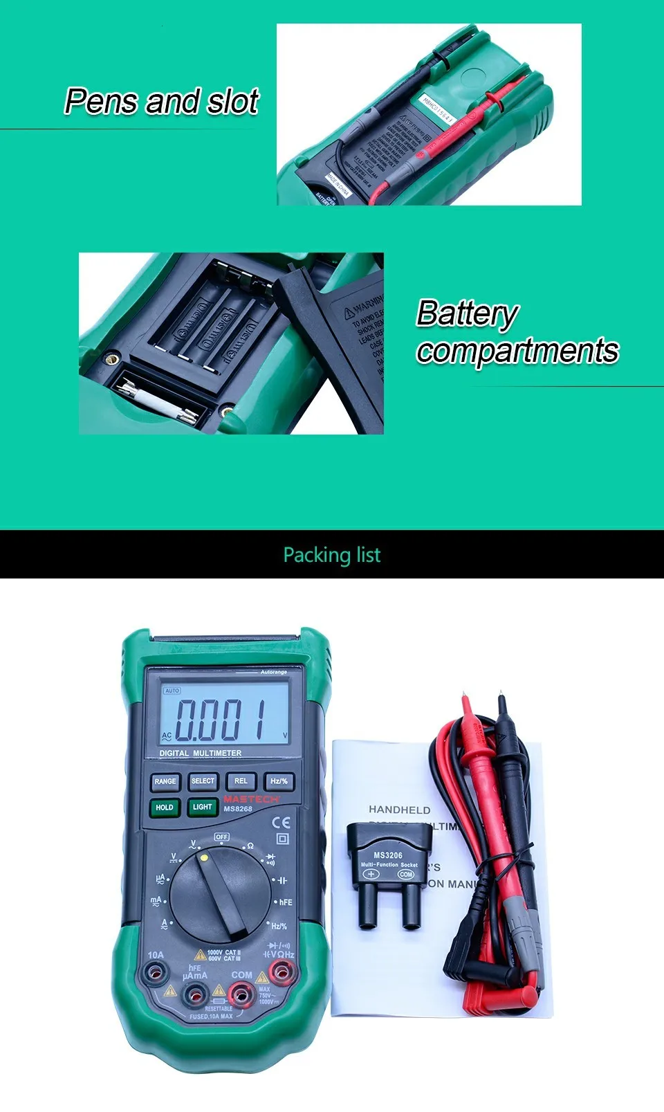 MASTECH MS8268 цифровой мультиметр с автоматической защитой диапазона ac/dc Амперметр Вольтметр Ом частота Электрический тестер диодный детектор