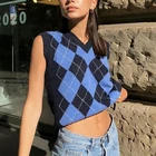 ALLUKASA Повседневный клетчатый свитер без рукавов жилет женский клетчатый Y2K ромбиками без рукавов вязаный пуловер Женский винтажный стильный