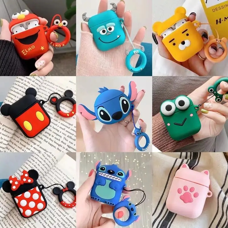 Чехол для AirPods милые 3D наушники Kawaii чехол Airpods 1 2 TWS Мягкий защитный с кольцом на