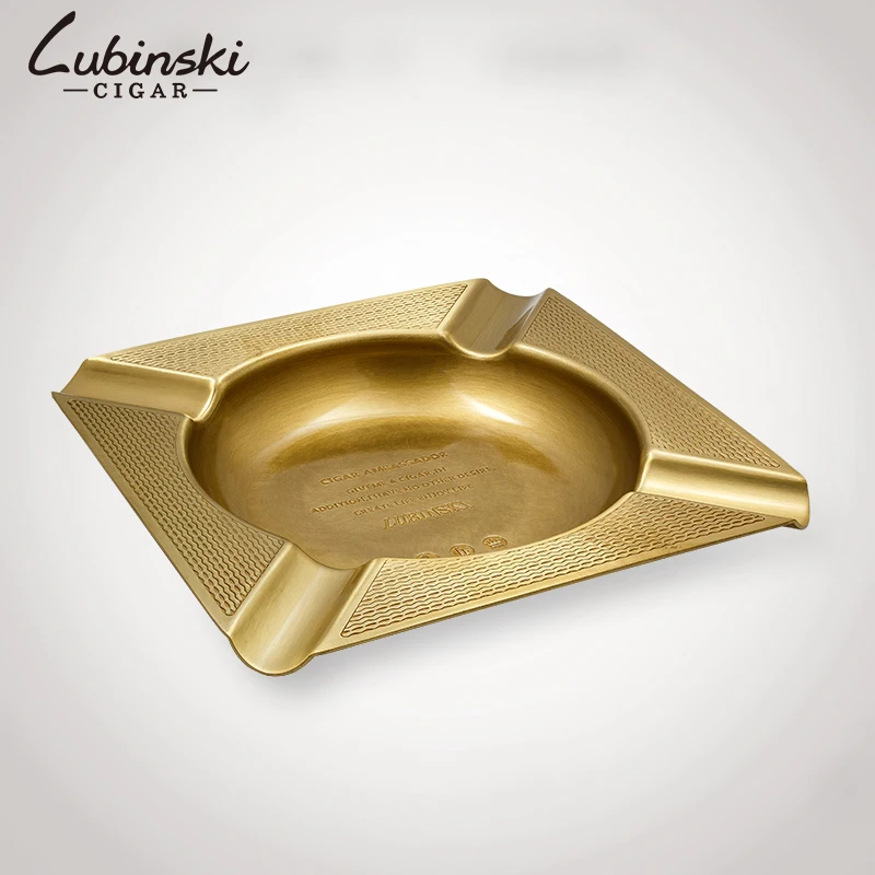 LUBINSKI Square Metal Ashtray 4 Rests Portable Cigarette Cigar Holder Ash Tray Travel Ashtray Cigar Smoking Tool Accessories