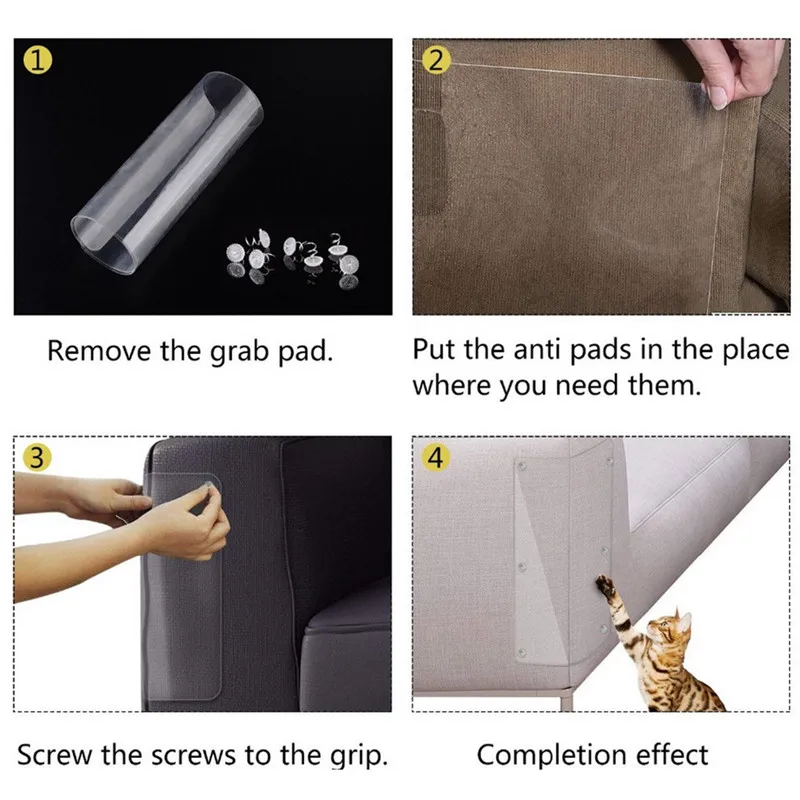 

4PCS Fabric Sofa Cat Scratching Guards PVC Transparent Claw Post Protector Couch Furniture Protective Film send 10pcs nails
