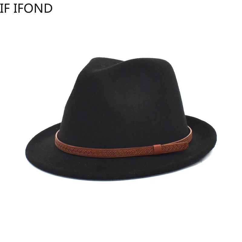 

2021 Curl Brim Jazz Fedoras Hats Women Men Wool Panama Gangster Trilby Church Cap Vintage Felt Hats