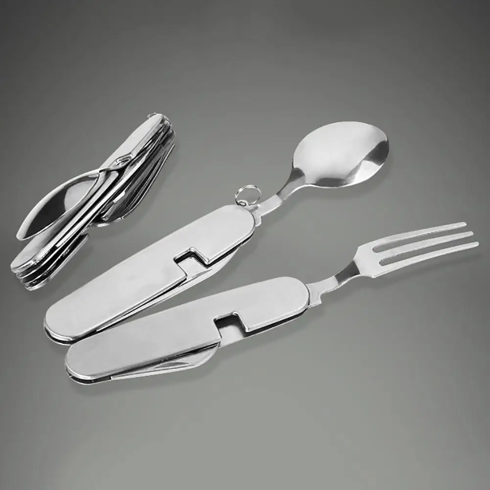 

Уличные столовые приборы из нержавеющей стали 4 в 1 Складная Ложка Вилка Нож открывалка для бутылок