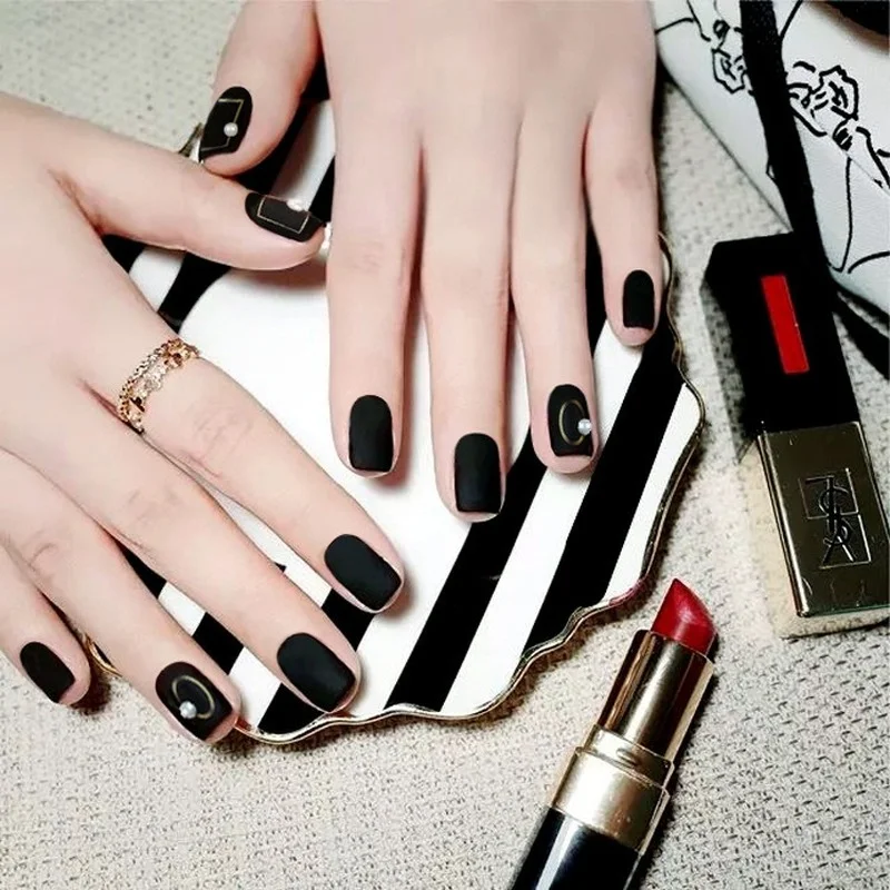 Fashion Black Matte Fake Nails Finished Glamour Nail Salon Supplies and Tools 24pcs/box | Красота и здоровье