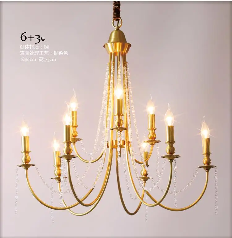 

Nordic Modern Chandelier led candelabra Living Room pendant Crystal lighting for Dining room chandelier American Copper lamps