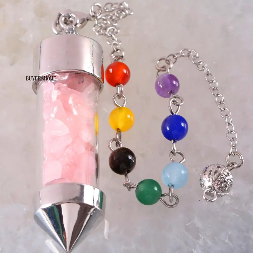 7 Чакра Желая бутылка маятник рейки натуральный чип Камень Розовая подвеска в