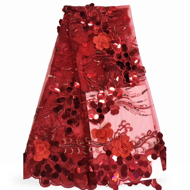 

2019 Africa Lace Fabric French lace Embroidery senior design with Big sequins process Fabric Used for women Wedding dress