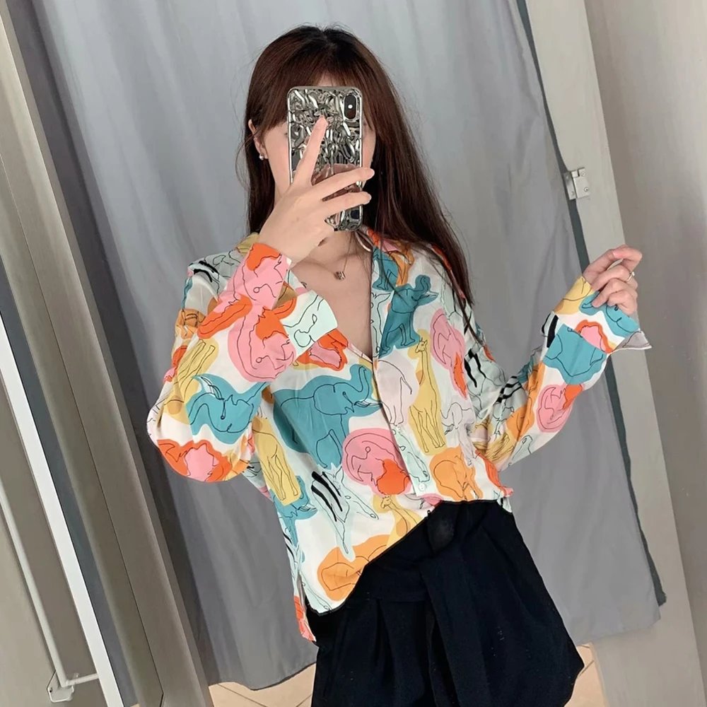 Женские топы и блузки 2019 Женская Весенняя рубашка с цветным принтом элегантные