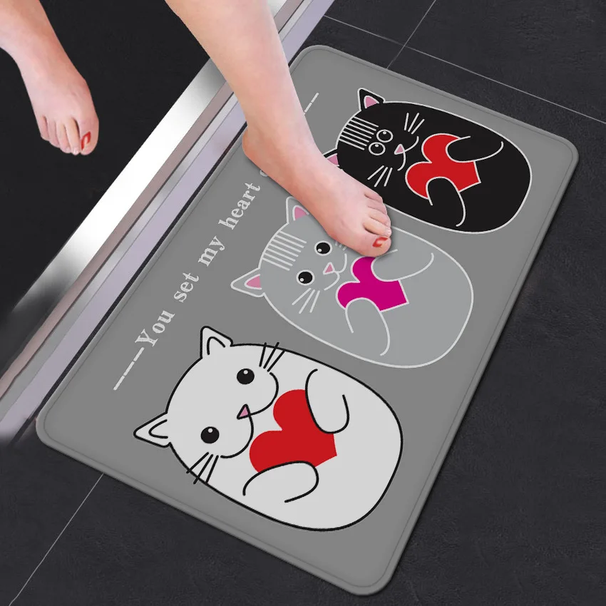 Cartoon Cats Welcome Floor Mats Watercolor Cat Printed Bathroom Carpets Doormats Bedroom Mat Tea Table Rubber No-slip Tapete Rug | Дом и сад