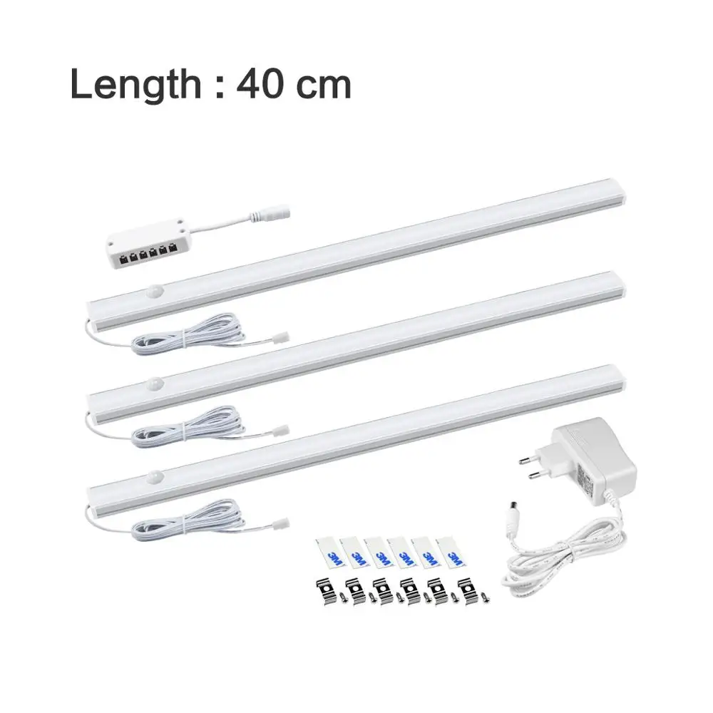3x40cm With Power Умный ручной датчик движения, светодиодный светильник 12 В, 5 Вт, 6 Вт, 7 Вт, ручной датчик движения, светодиодный светильник для кухни, шкаф, светильник ing - Испускаемый цвет: 3x40cm With Power