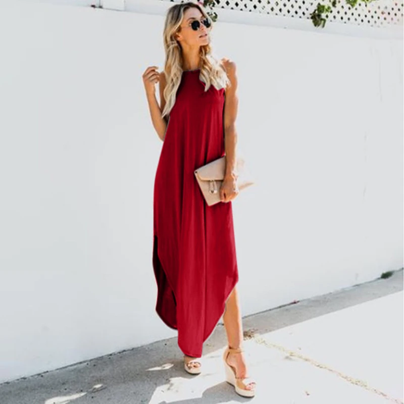Женское летнее длинное платье новое модное однотонное без рукавов на бретельках