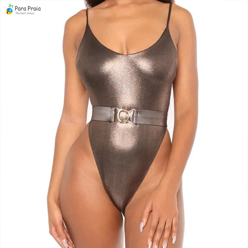 Para Praia Цельный купальник с поясом и открытой спиной монокини пляжная одежда для