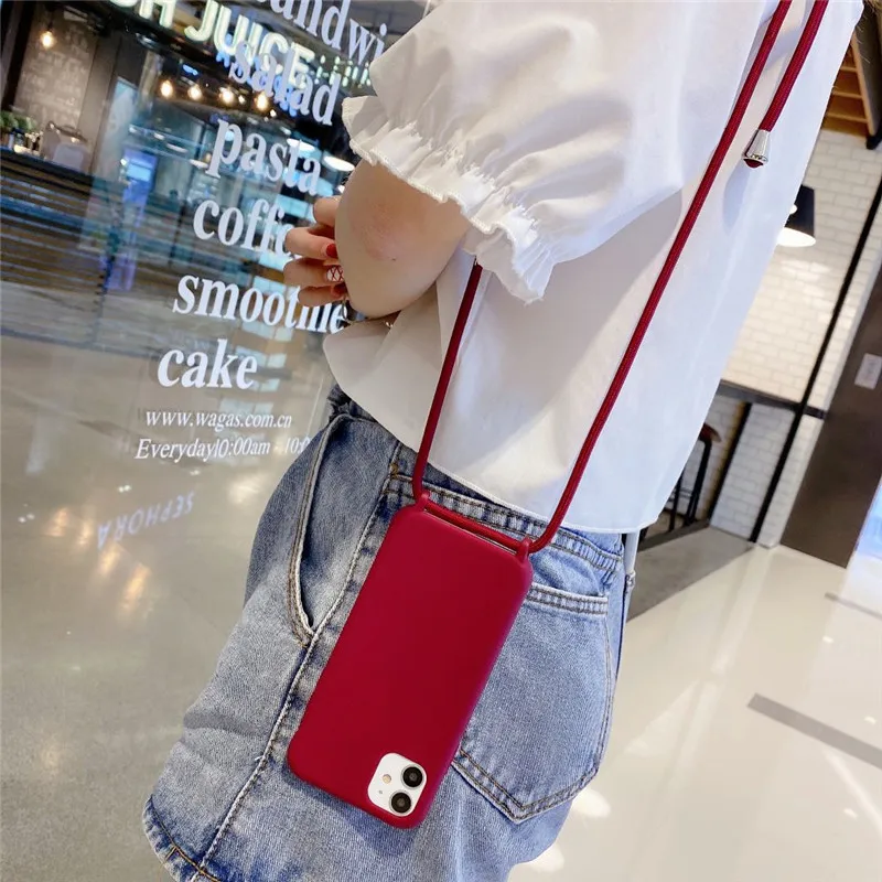 

Liquid silicone Necklace Phone Case For iPhone 12 Pro 11 Pro XS MAX X XR 6 7 8 Plus SE 2020 Lanyard Crossbody Cord Rope Cover