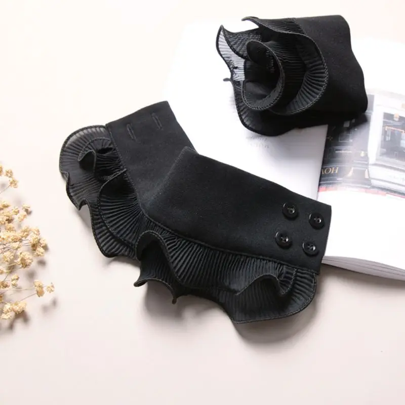 

Ladies Decorated Horn Cuffs Fake Sleeves Double Layer Pleated Ruffles Warmers