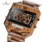 BOBOBIRD Многофункциональные цифровые часы, роскошные деревянные мужские часы, наручные часы erkek kol saati, светодиодный дисплей с деревянной коробкой, светодиодный
