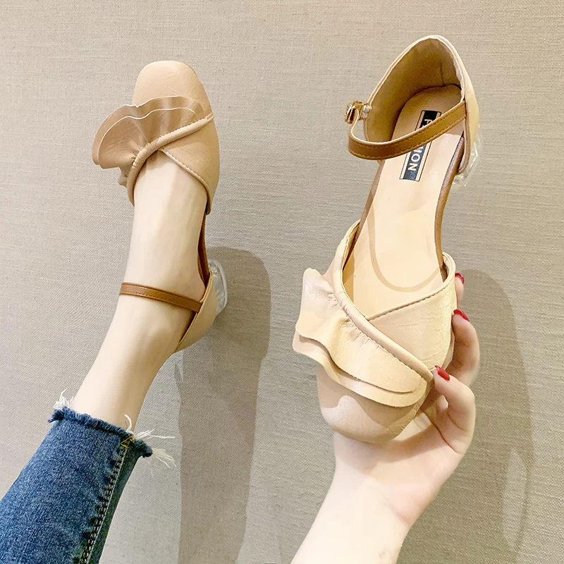 

Plastic Sandal Comfort Shoes for Women Round Toe Suit Female Beige Clear Heels Buckle Strap 2021 Summer Espadrilles Platform Tra